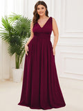 Custom Size Chiffon Sleeveless V-Neck Maxi Bridesmaid Dress Formal Evening Dresses