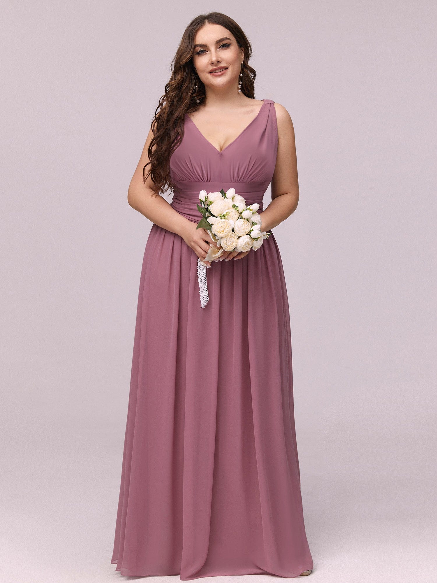 Custom Size Chiffon Sleeveless V-Neck Maxi Bridesmaid Dress Formal Evening Dresses
