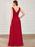 Custom Size Chiffon Sleeveless V-Neck Maxi Bridesmaid Dress Formal Evening Dresses
