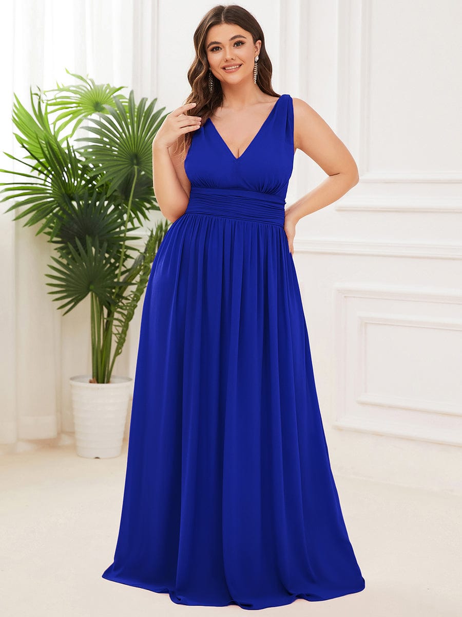 Custom Size Chiffon Sleeveless V-Neck Maxi Bridesmaid Dress Formal Evening Dresses
