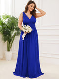 Custom Size Chiffon Sleeveless V-Neck Maxi Bridesmaid Dress Formal Evening Dresses