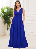 Custom Size Chiffon Sleeveless V-Neck Maxi Bridesmaid Dress Formal Evening Dresses