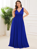 Custom Size Chiffon Sleeveless V-Neck Maxi Bridesmaid Dress Formal Evening Dresses