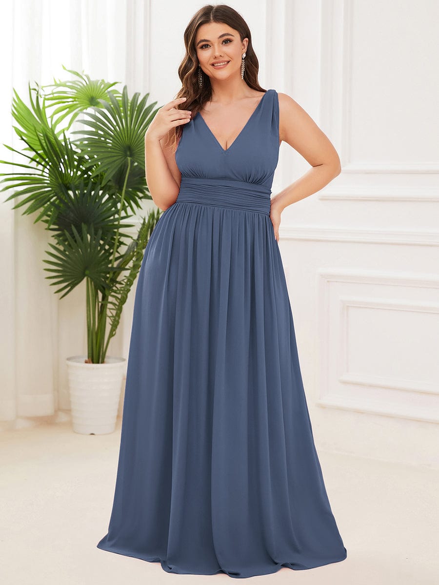 Custom Size Chiffon Sleeveless V-Neck Maxi Bridesmaid Dress Formal Evening Dresses