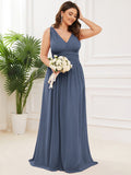 Custom Size Chiffon Sleeveless V-Neck Maxi Bridesmaid Dress Formal Evening Dresses