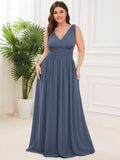 Custom Size Chiffon Sleeveless V-Neck Maxi Bridesmaid Dress Formal Evening Dresses