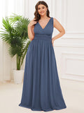 Custom Size Chiffon Sleeveless V-Neck Maxi Bridesmaid Dress Formal Evening Dresses