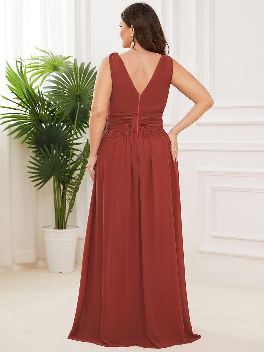 Custom Size Chiffon Sleeveless V-Neck Maxi Bridesmaid Dress Formal Evening Dresses