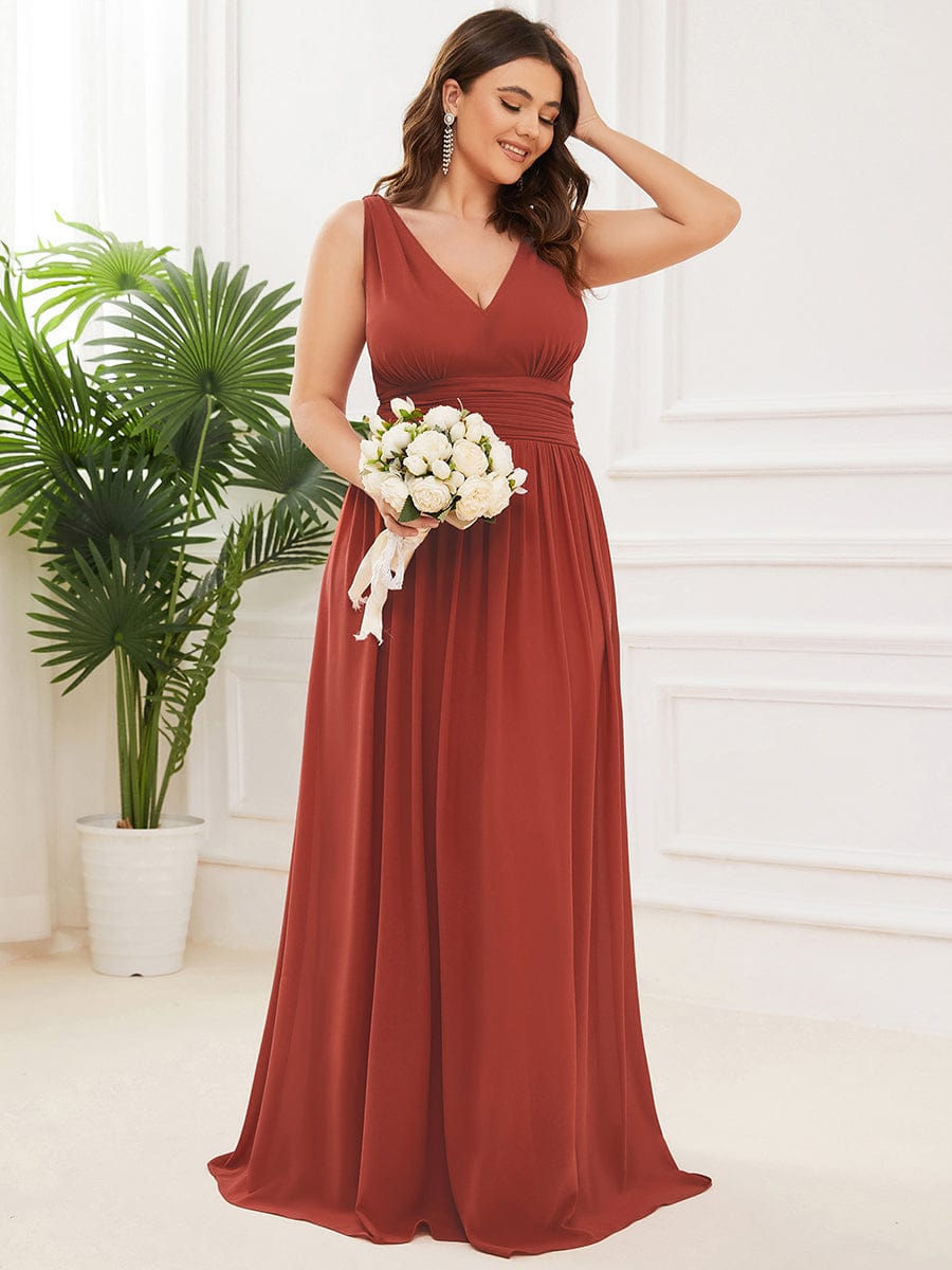 Custom Size Chiffon Sleeveless V-Neck Maxi Bridesmaid Dress Formal Evening Dresses
