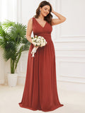 Custom Size Chiffon Sleeveless V-Neck Maxi Bridesmaid Dress Formal Evening Dresses