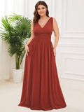 Custom Size Chiffon Sleeveless V-Neck Maxi Bridesmaid Dress Formal Evening Dresses