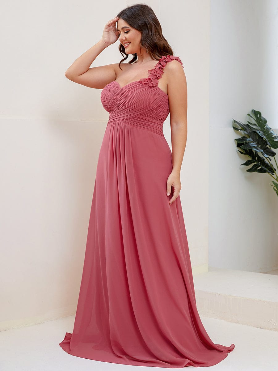 Plus Size One Shoulder Long Chiffon Bridesmaid Dress Formal Evening Dresses Gowns