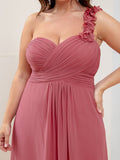 Plus Size One Shoulder Long Chiffon Bridesmaid Dress Formal Evening Dresses Gowns