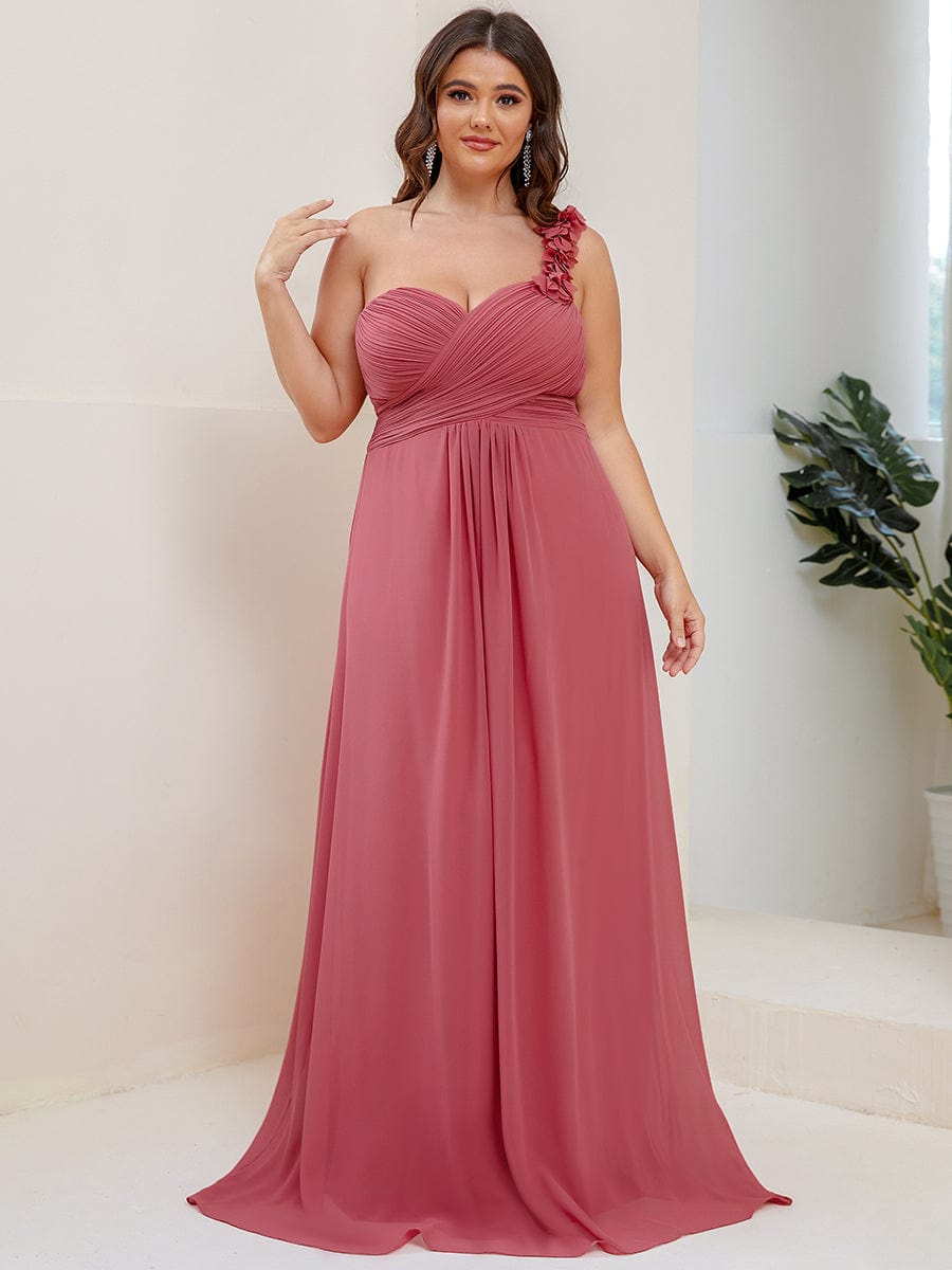 Plus Size One Shoulder Long Chiffon Bridesmaid Dress Formal Evening Dresses Gowns