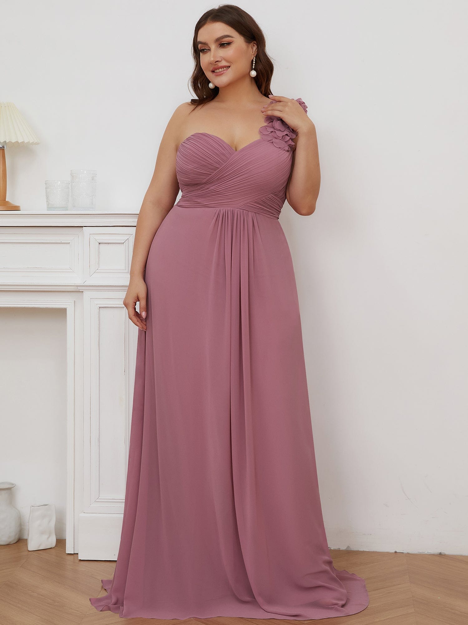 Custom Size Chiffon Sweetheart Pleated One Shoulder Bridesmaid Dress