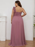 Plus Size One Shoulder Long Chiffon Bridesmaid Dress Formal Evening Dresses Gowns