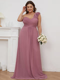 Plus Size One Shoulder Long Chiffon Bridesmaid Dress Formal Evening Dresses Gowns