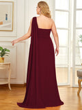 Pleated One Shoulder Long Chiffon Formal Evening Dress Women's Bridesmaid Dresses