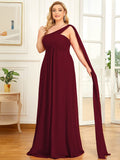 Pleated One Shoulder Long Chiffon Formal Evening Dress Women's Bridesmaid Dresses