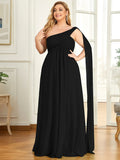 Pleated One Shoulder Long Chiffon Formal Evening Dress Women's Bridesmaid Dresses