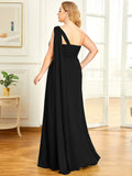 Pleated One Shoulder Long Chiffon Formal Evening Dress Women's Bridesmaid Dresses