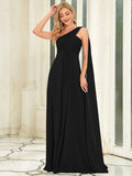 Pleated One Shoulder Long Chiffon Formal Evening Dress Women's Bridesmaid Dresses