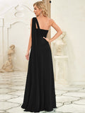 Pleated One Shoulder Long Chiffon Formal Evening Dress Women's Bridesmaid Dresses
