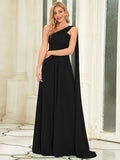 Pleated One Shoulder Long Chiffon Formal Evening Dress Women's Bridesmaid Dresses