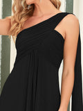 Pleated One Shoulder Long Chiffon Formal Evening Dress Women's Bridesmaid Dresses