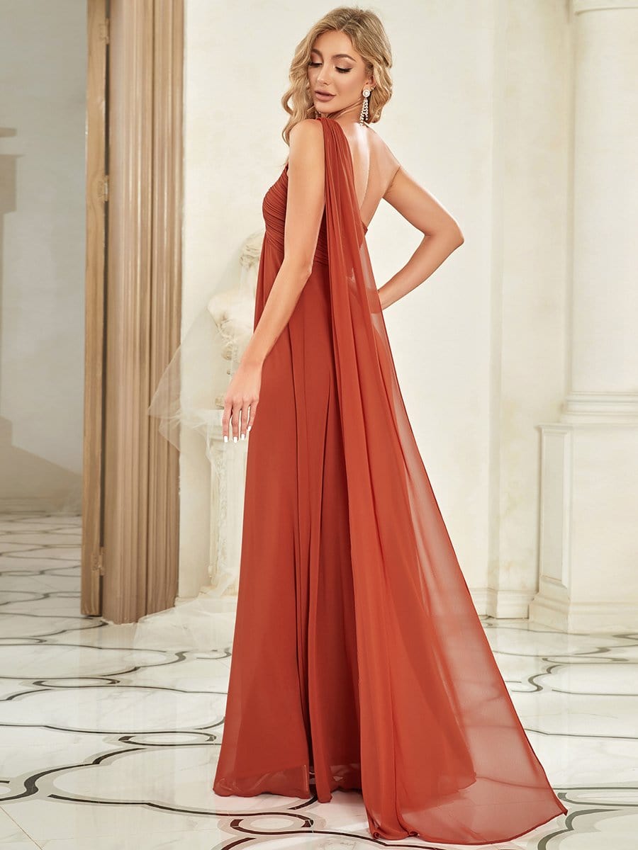 Plissiertes Chiffon-Abendkleid mit einer Schulter, lang, formelle Ballkleider, Partykleider