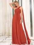 Plissiertes Chiffon-Abendkleid mit einer Schulter, lang, formelle Ballkleider, Partykleider