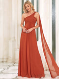 Plissiertes Chiffon-Abendkleid mit einer Schulter, lang, formelle Ballkleider, Partykleider