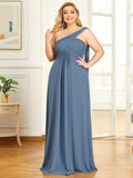 Plissiertes Chiffon-Abendkleid mit einer Schulter, lang, formelle Ballkleider, Partykleider
