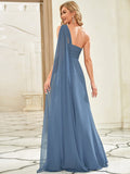 Plissiertes Chiffon-Abendkleid mit einer Schulter, lang, formelle Ballkleider, Partykleider
