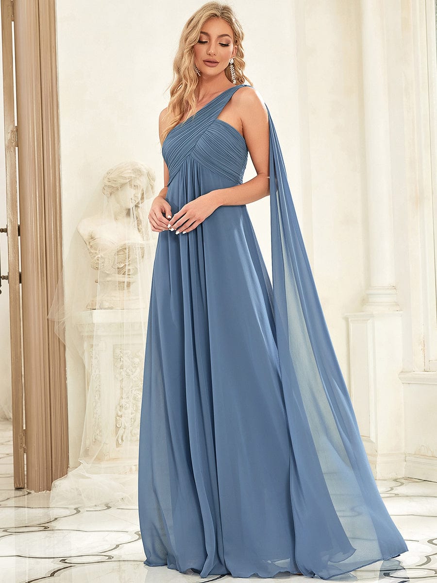 Plissiertes Chiffon-Abendkleid mit einer Schulter, lang, formelle Ballkleider, Partykleider