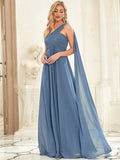 Plissiertes Chiffon-Abendkleid mit einer Schulter, lang, formelle Ballkleider, Partykleider
