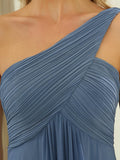 Plissiertes Chiffon-Abendkleid mit einer Schulter, lang, formelle Ballkleider, Partykleider