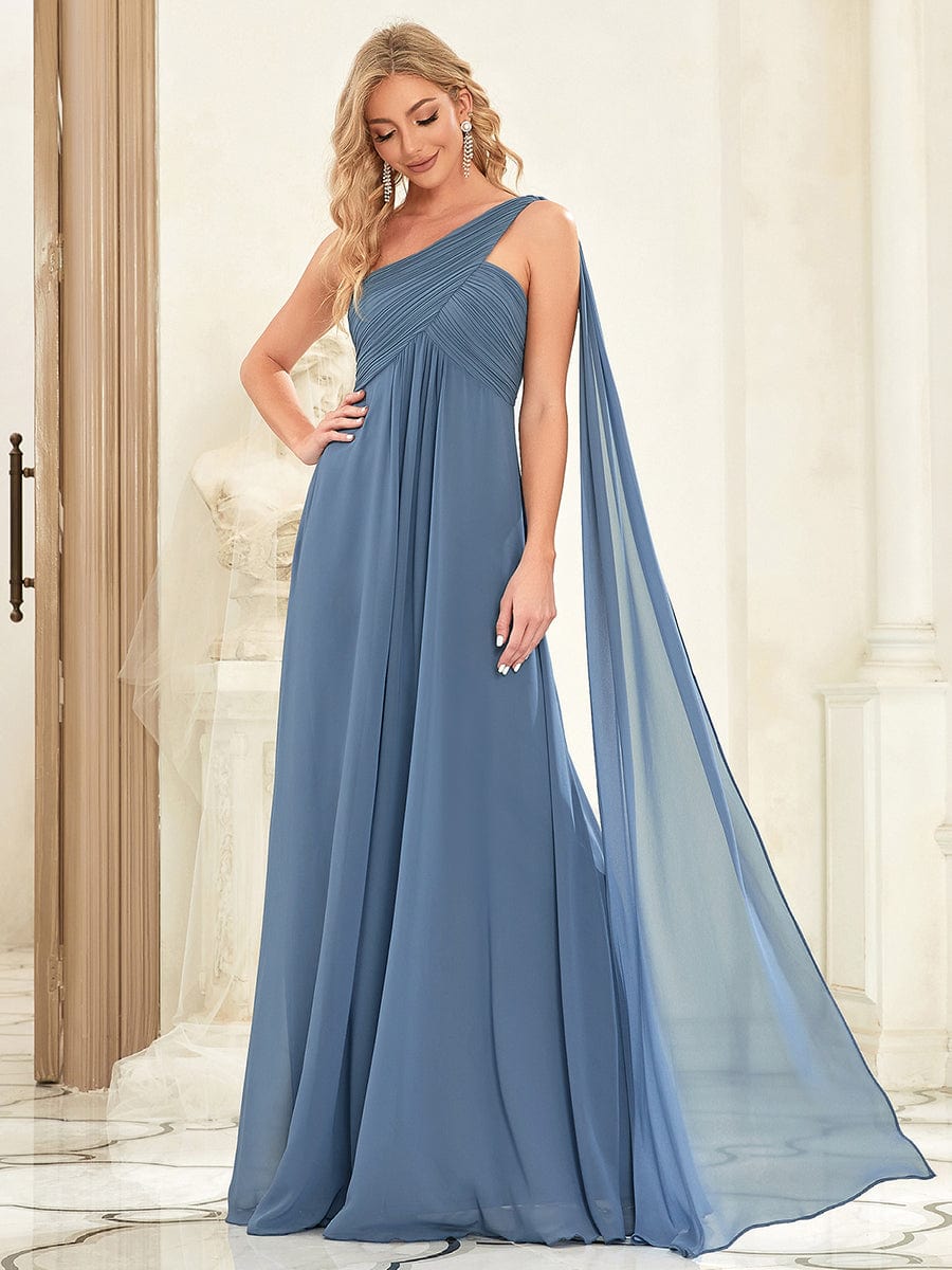 Plissiertes Chiffon-Abendkleid mit einer Schulter, lang, formelle Ballkleider, Partykleider