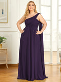Pleated One Shoulder Long Chiffon Formal Evening Dress Women's Bridesmaid Dresses