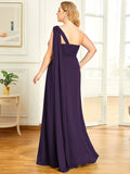 Pleated One Shoulder Long Chiffon Formal Evening Dress Women's Bridesmaid Dresses