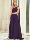 Pleated One Shoulder Long Chiffon Formal Evening Dress Women's Bridesmaid Dresses