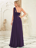 Pleated One Shoulder Long Chiffon Formal Evening Dress Women's Bridesmaid Dresses