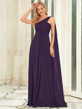 Pleated One Shoulder Long Chiffon Formal Evening Dress Women's Bridesmaid Dresses