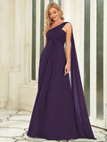 Pleated One Shoulder Long Chiffon Formal Evening Dress Women's Bridesmaid Dresses