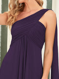 Pleated One Shoulder Long Chiffon Formal Evening Dress Women's Bridesmaid Dresses