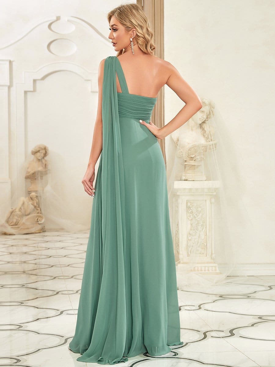 Plissiertes Chiffon-Abendkleid mit einer Schulter, lang, formelle Ballkleider, Partykleider