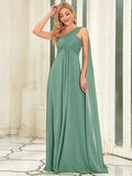 Plissiertes Chiffon-Abendkleid mit einer Schulter, lang, formelle Ballkleider, Partykleider
