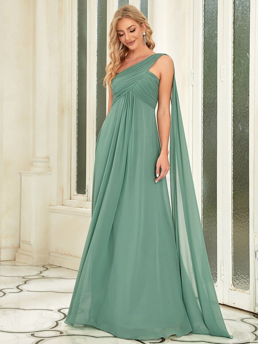 Plissiertes Chiffon-Abendkleid mit einer Schulter, lang, formelle Ballkleider, Partykleider