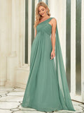 Plissiertes Chiffon-Abendkleid mit einer Schulter, lang, formelle Ballkleider, Partykleider