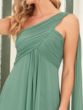Plissiertes Chiffon-Abendkleid mit einer Schulter, lang, formelle Ballkleider, Partykleider